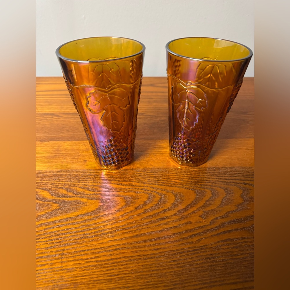 Indiana Harvest Grape Carnival Glass Tumblers ~ Set of 2